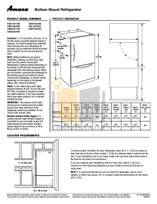 Download free pdf for Amana ABB2224WE Refrigerator manual